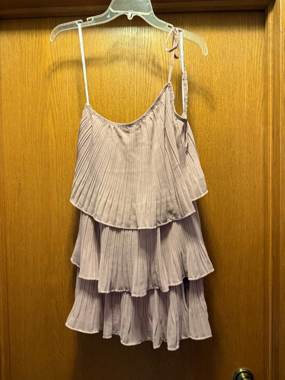 Lulu's Lavender One-Shoulder Tiered Pleated Dress